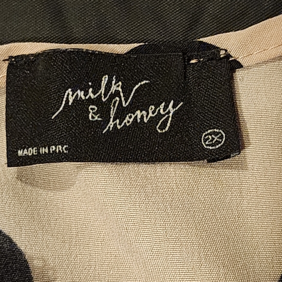 Milk & Honey Pink And Black Polka Dot Ruffle Blouse 2X Puff Sleeve Feminine - Picture 5 of 6